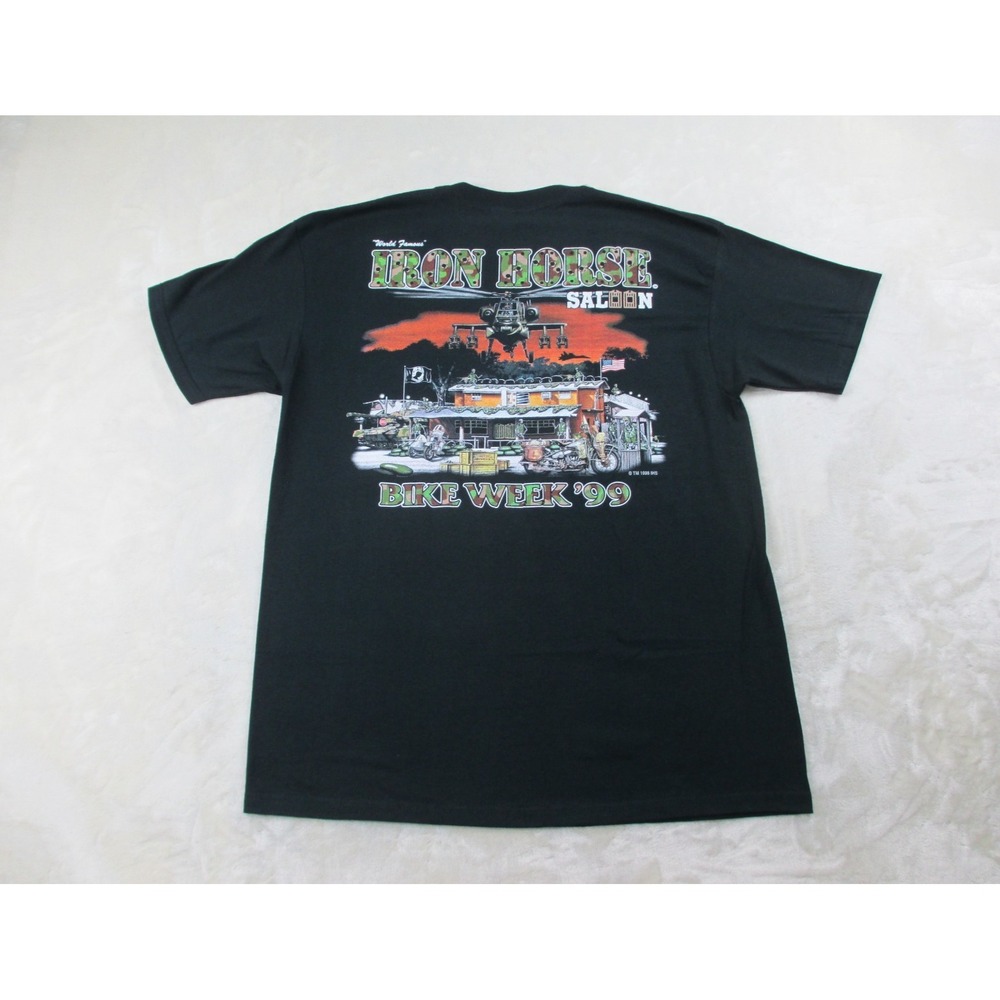 VINTAGE Iron Horse Saloon Shirt Mens Extra Large Black Bike‎ Week 1999 Chopper*